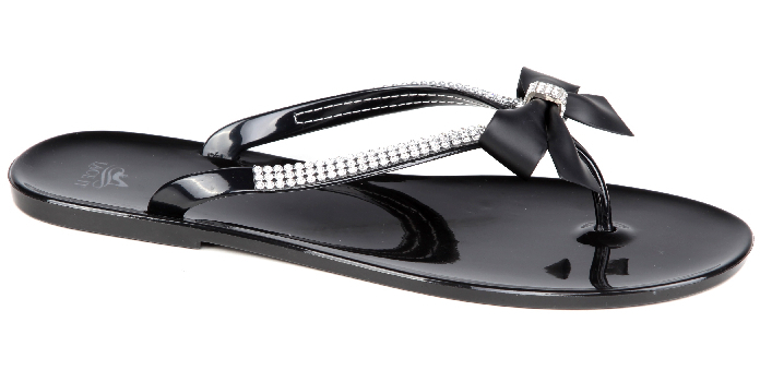 trendy dames slipper en strandslipper met strass en strik